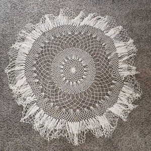 Round Crochet Tablecloth Doily Handmade Vintage Boho Retro
